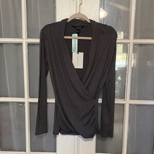 41 Hawthorn Jenni Surplice Wrap Knit Top Dark Gray Grey NWT